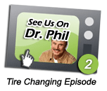 Drivers Ed Direct Lends Dr. Phil a Hand Changing Some Tires.