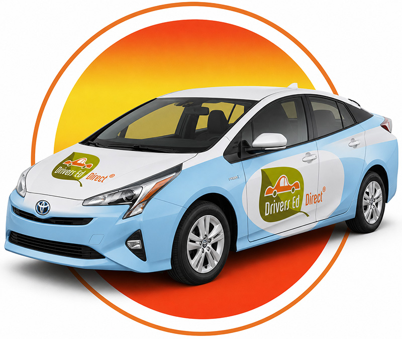 Drivers Ed Direct Toyota Prius training vehicle serving Notre Dame High School students, Sherman Oaks, CA